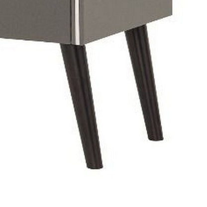Curved Edge 1 Drawer Nightstand with Chrome Trim, Gray and Brown - View 4