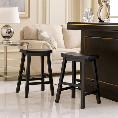 Wooden 24" Counter Height Stool with Saddle Seat, Black, Set of 2 - View 7