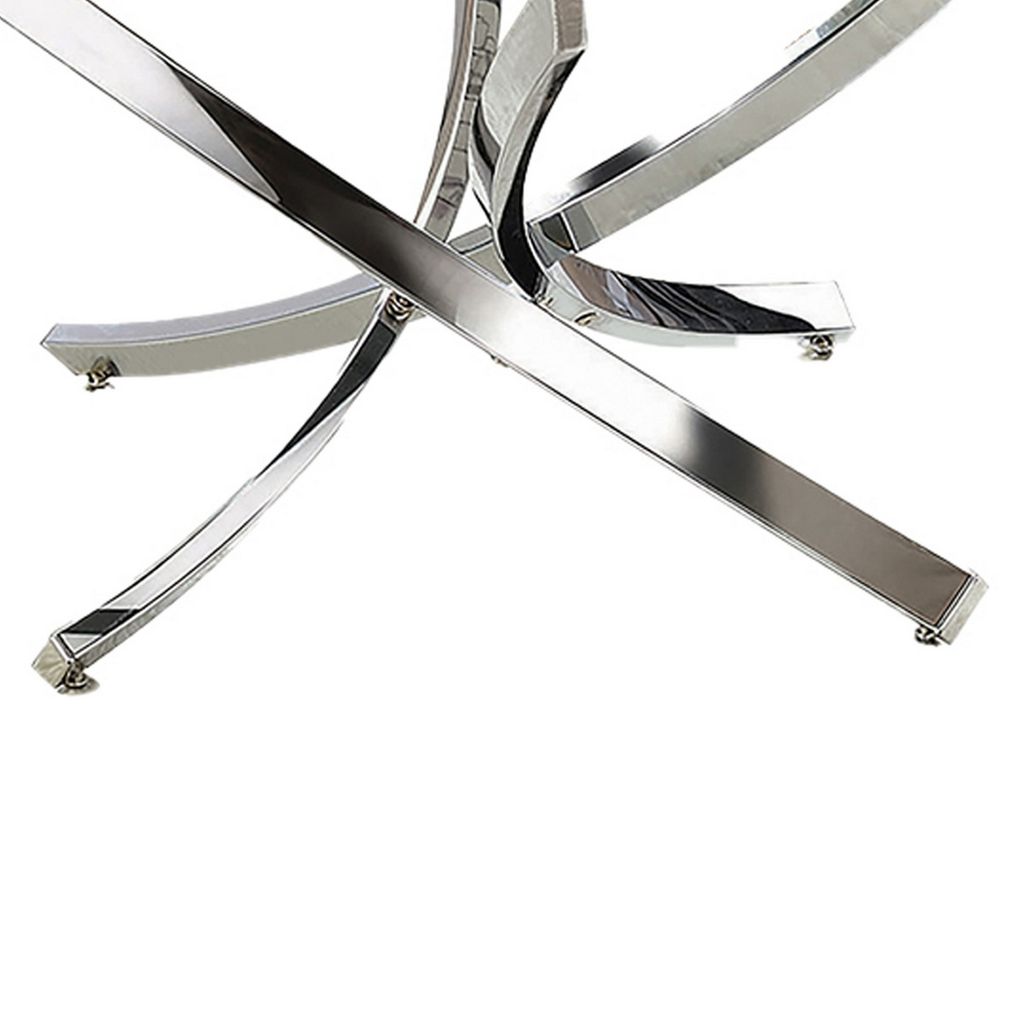 Round Tempered Glass Top Coffee Table with Metal Legs, Silver and Clear - View 4