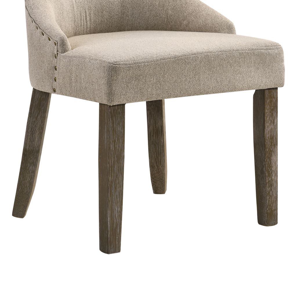 Wooden Chair with Fabric Upholstered Seating, Set of 2,Beige and Brown - View 4