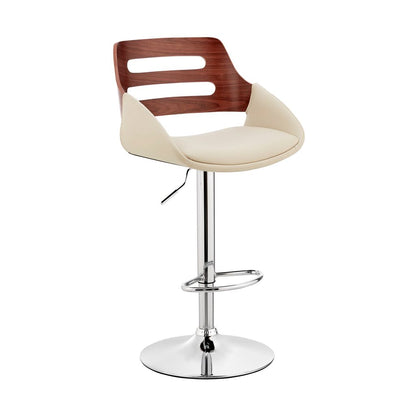 Faux Leather Adjustable Swivel Bar Stool, Walnut and Cream