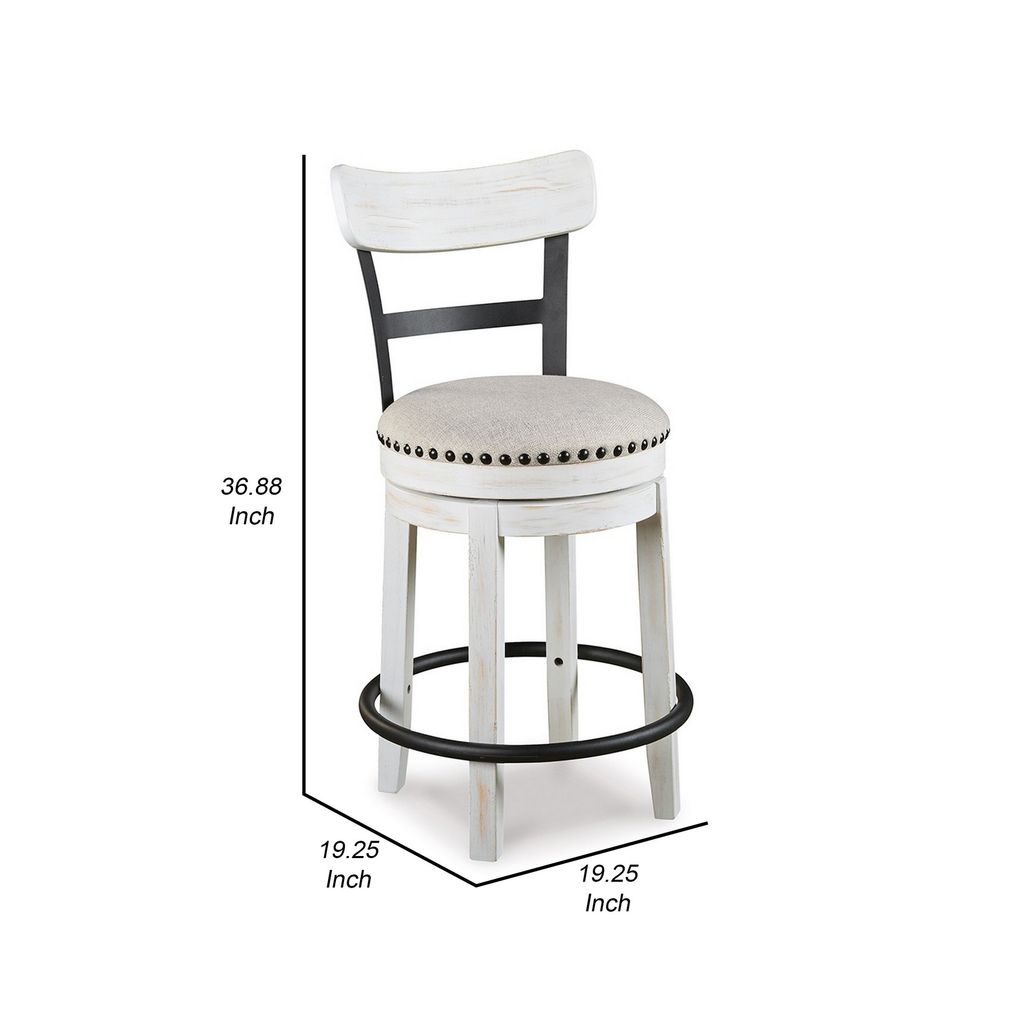 Zane Swivel 24.5 Inch Counter Stool Chair | Nailhead Trim | Curved Back | Distressed White and Black - View 5