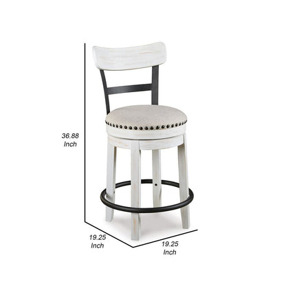 Zane Swivel 24.5 Inch Counter Stool Chair | Nailhead Trim | Curved Back | Distressed White and Black - View 5