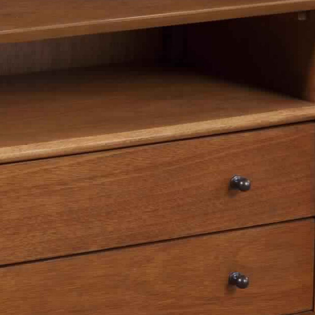 2 Drawer Wooden Nightstand with Open Compartment and Splayed Legs, Brown - View 2