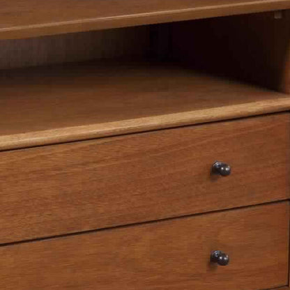 2 Drawer Wooden Nightstand with Open Compartment and Splayed Legs, Brown - View 2