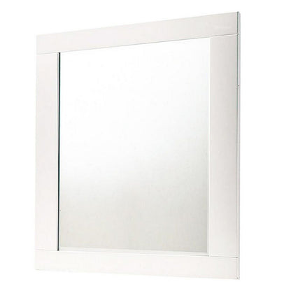 Contemporary Square Wooden Mirror with Mounting Hardware, White