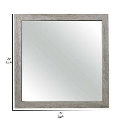 Zane 39 Inch Transitional Mirror, Square Wood Frame, Weathered Gray Veneer - View 5