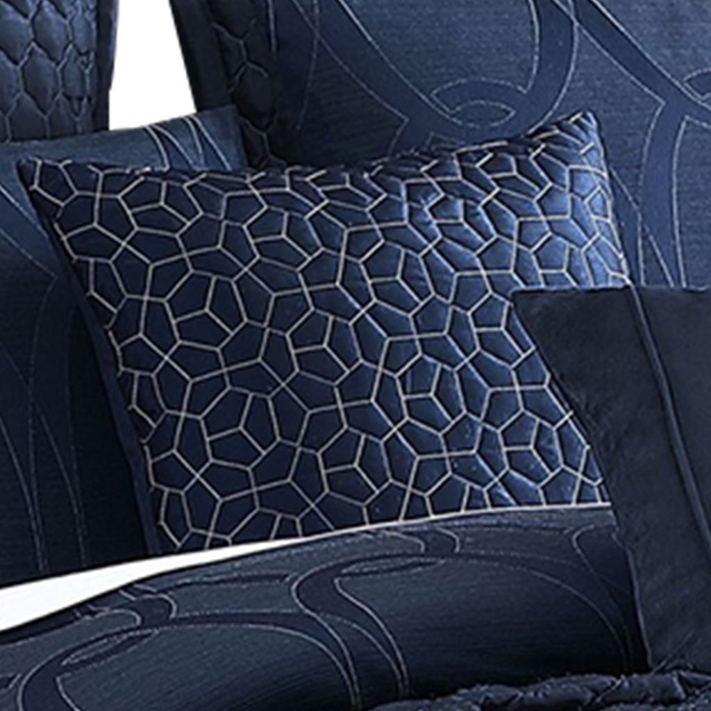 10 Piece Queen Polyester Comforter Set with Geometric Print, Dark Blue - View 5