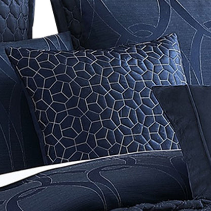 10 Piece Queen Polyester Comforter Set with Geometric Print, Dark Blue - View 5