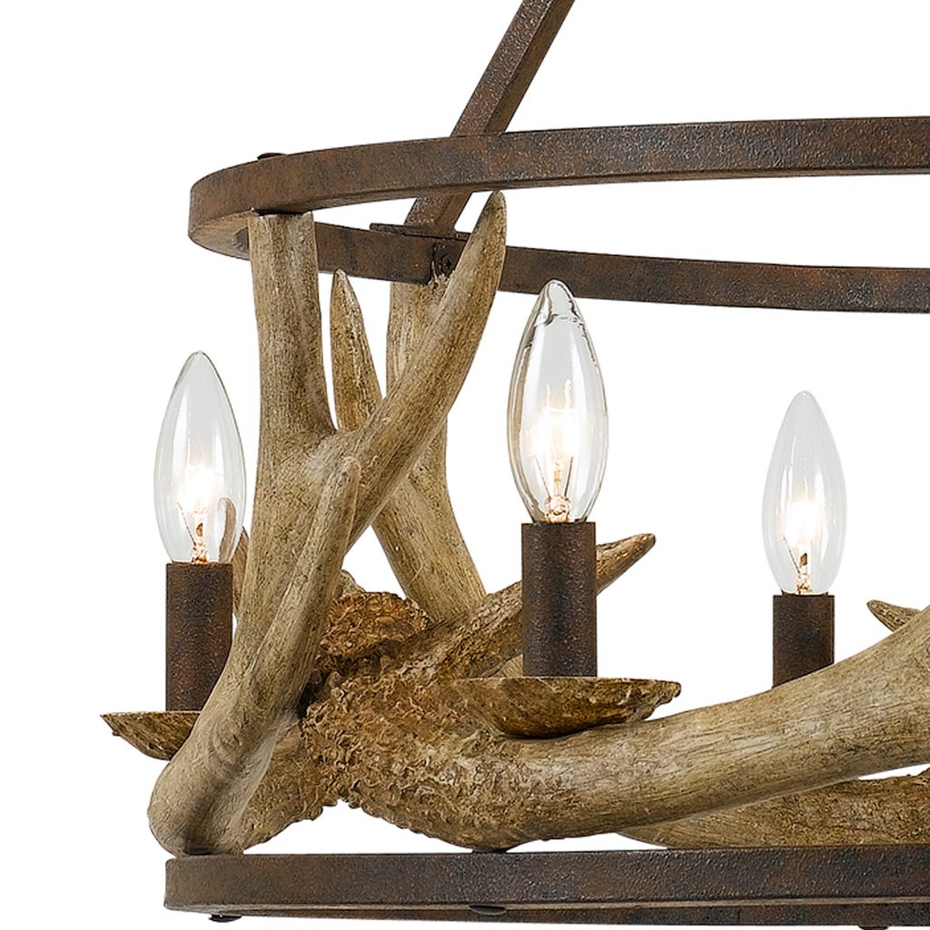 6 Bulb Metal Frame Chandelier with Resin Antler Design,Dark Bronze and Gold - View 5