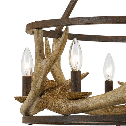 6 Bulb Metal Frame Chandelier with Resin Antler Design,Dark Bronze and Gold - View 5