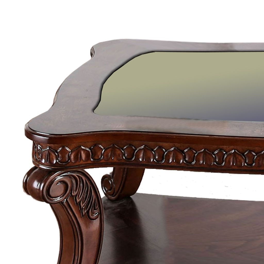 Traditional Coffee Table with Cabriole Legs and Wooden Carving, Brown - View 2