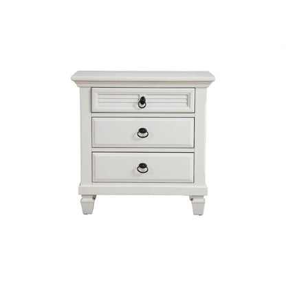 Pine Wood 3 Drawer Nightstand in White