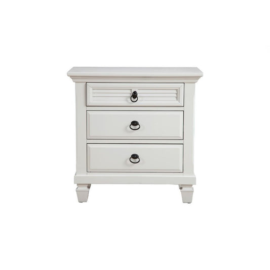 Pine Wood 3 Drawer Nightstand in White