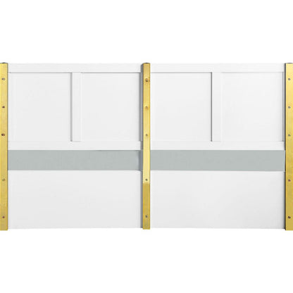 Tyra Modern Wood King Bed, Panel Headboard, Textured Chevron, White, Gold - View 5
