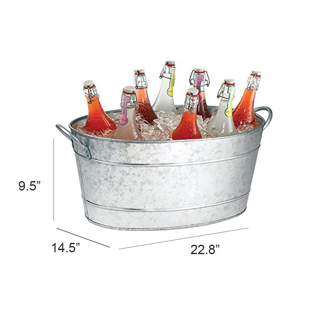 Lola 23 Inch Beverage Tub, Galvanized Antique Silver Steel, 2 Handles - View 5