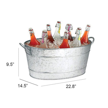 Lola 23 Inch Beverage Tub, Galvanized Antique Silver Steel, 2 Handles - View 5