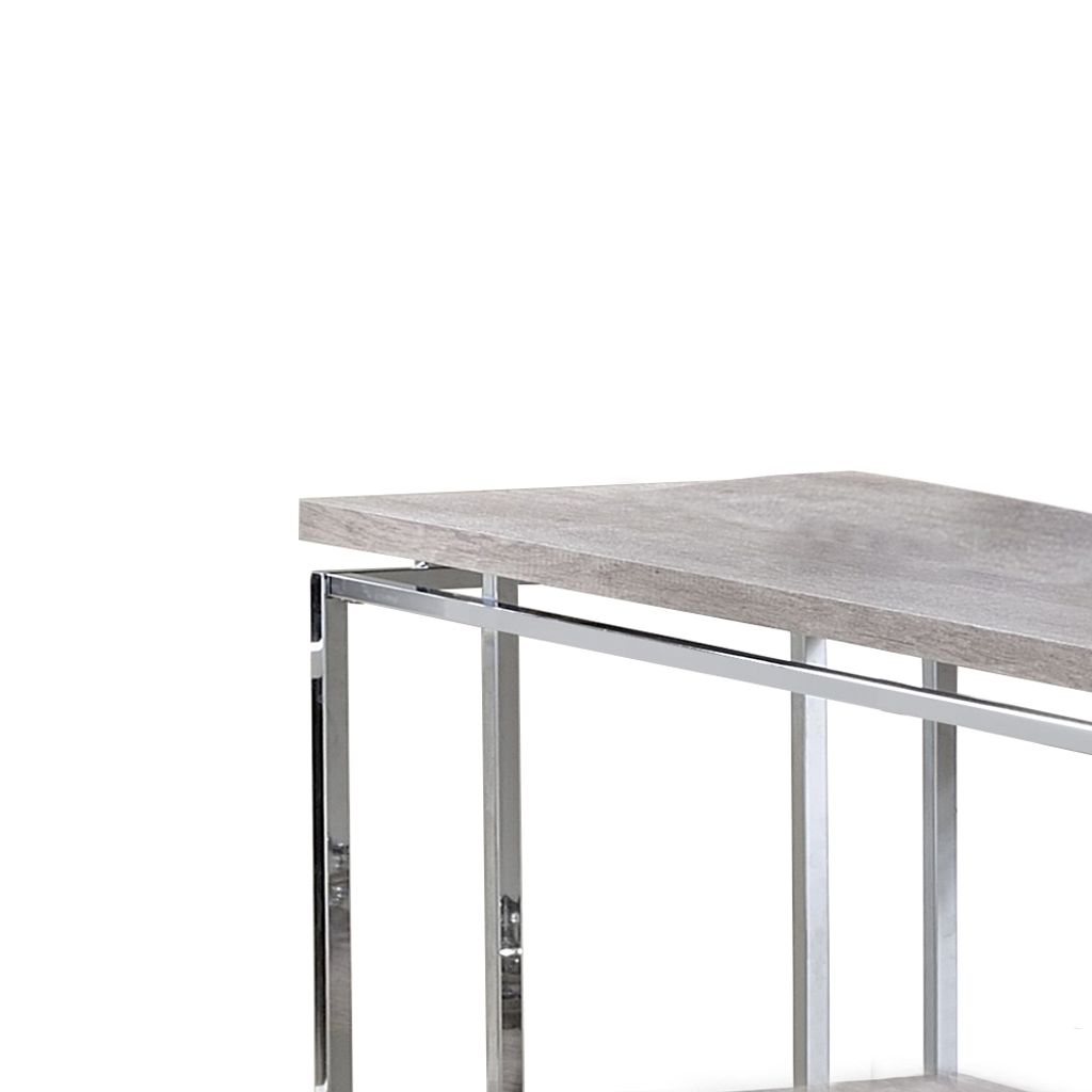 Sofa Table with Rectangular Tabletop and Open Bottom Shelf,Silver and Brown - View 3