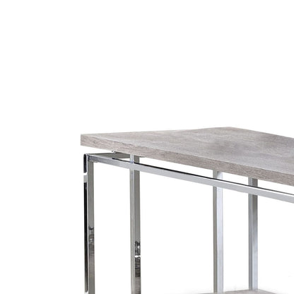 Sofa Table with Rectangular Tabletop and Open Bottom Shelf,Silver and Brown - View 3