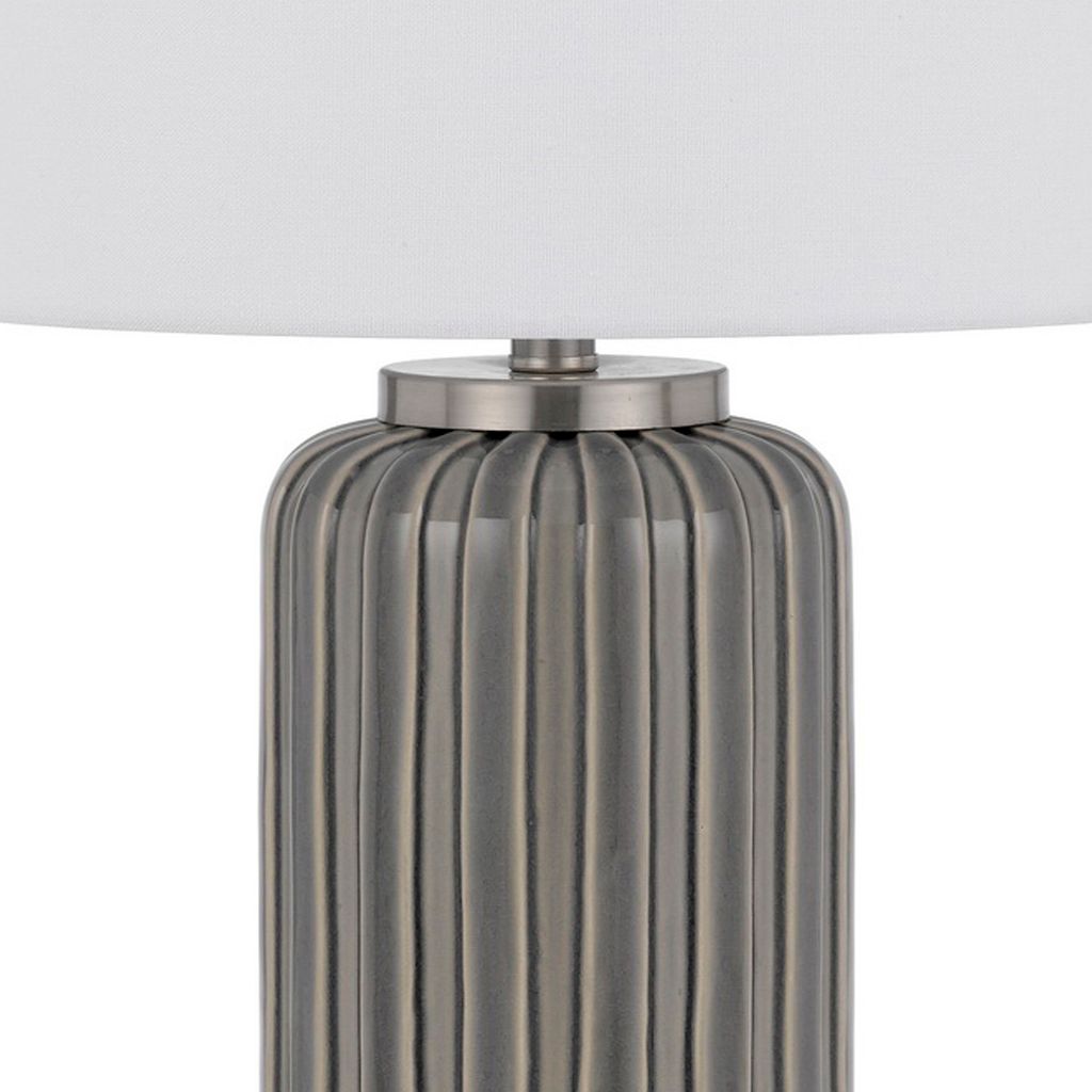 29 Inch Ceramic Curved Table Lamp with Stripes, Dimmer, Gray - View 4