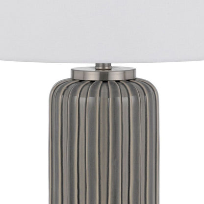 29 Inch Ceramic Curved Table Lamp with Stripes, Dimmer, Gray - View 4
