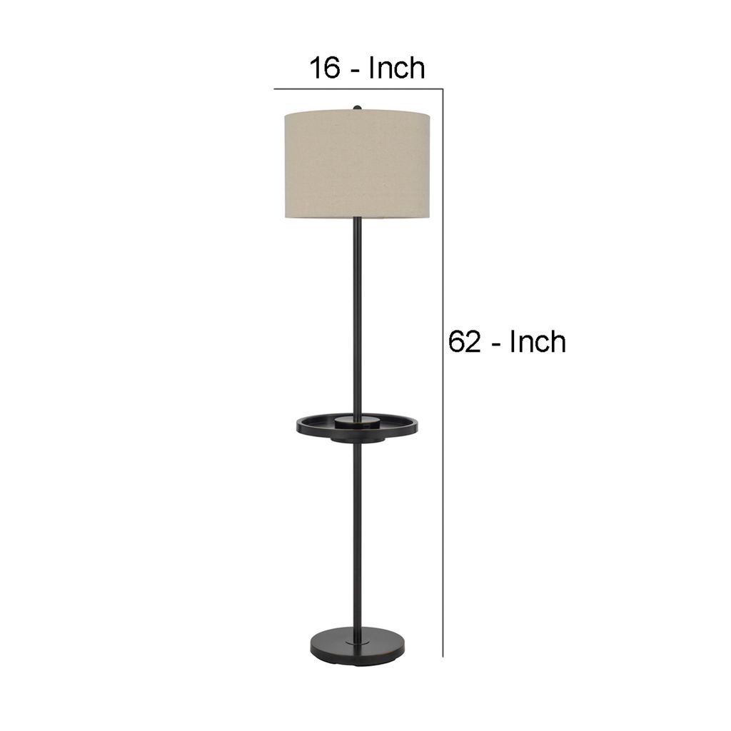 62 Inch Metal Floor Lamp, Tray, Dimmer,  2 USB Ports, Bronze - View 6