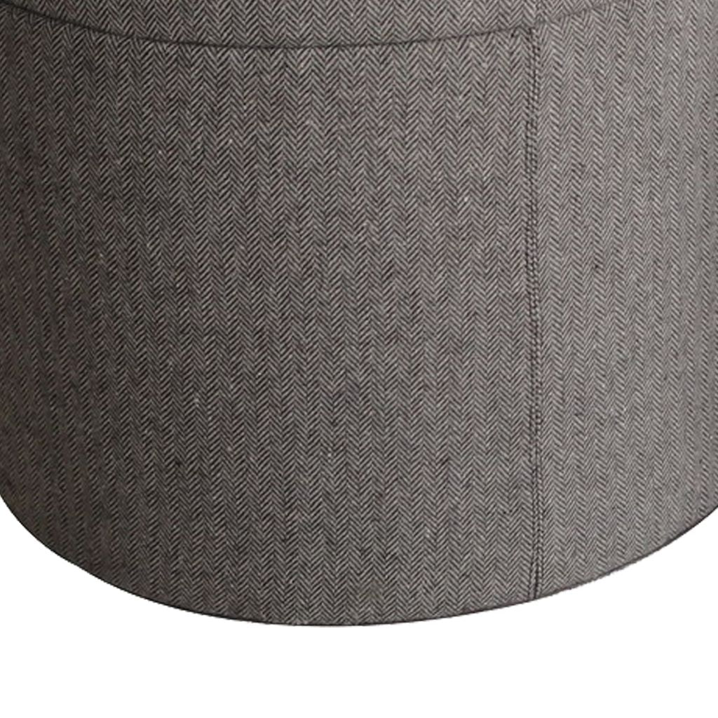 Round Storage Ottoman with Textured Fabric Upholstery, Gray - View 4