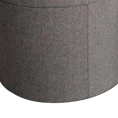 Round Storage Ottoman with Textured Fabric Upholstery, Gray - View 4
