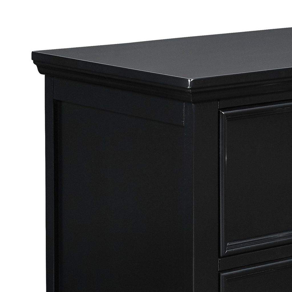 Umi 2 Drawer Wooden nightstand with Tapered Legs and Metal Rings, Black - View 2