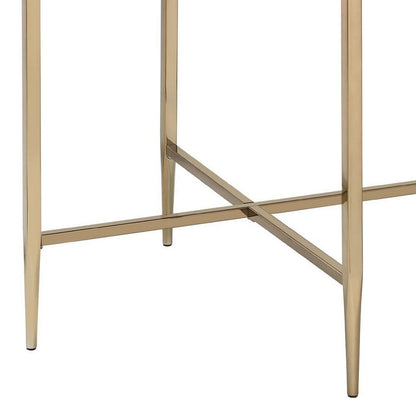End Table with Oval Marble Top and X Shaped Support, Gray and Gold - View 5
