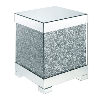 Contemporary Square Wooden End Table with Faux Crystal Inlays, Silver - View 4