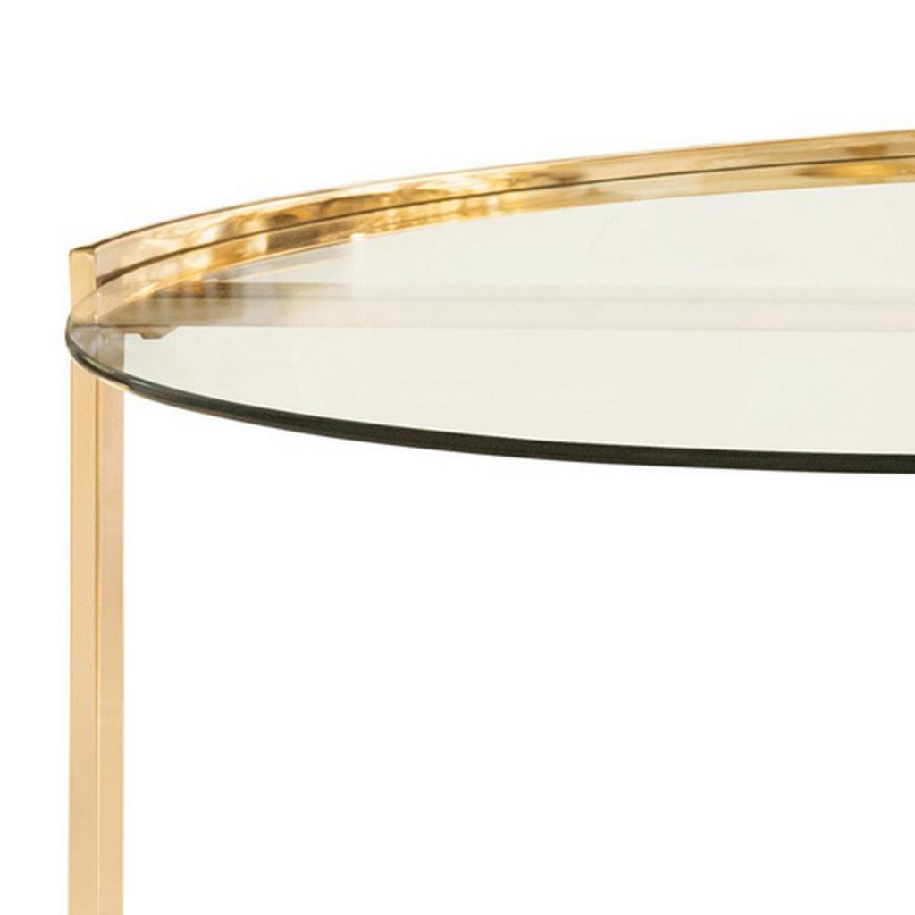 23 Inch Round Nesting Accent Tables, Glass Top, Metal Base, Set of 2, Gold - View 2