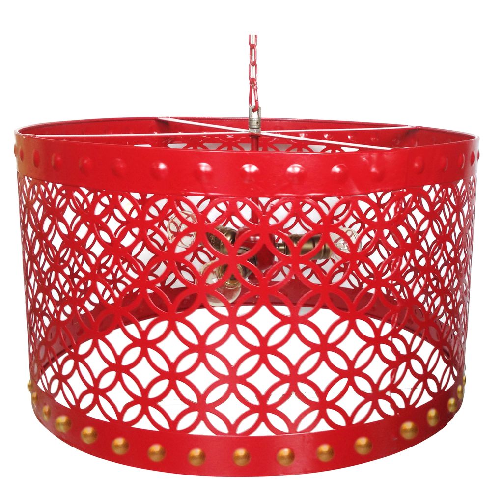 Beautiful Circular Cutout Metal Chandelier, Red - View 3