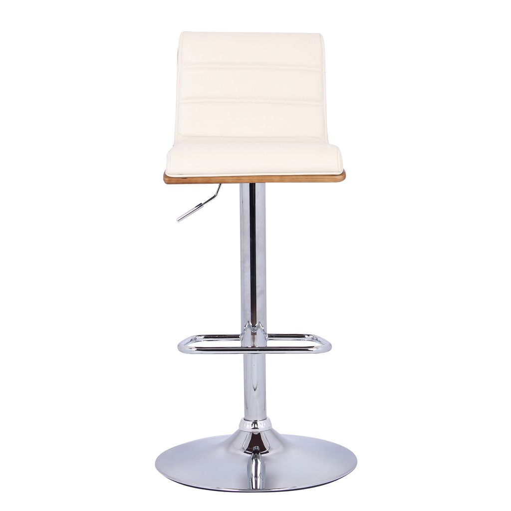 Wooden Support Faux Leather Barstool with Pedestal Base, Cream and Chrome - View 6