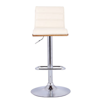 Wooden Support Faux Leather Barstool with Pedestal Base, Cream and Chrome - View 6