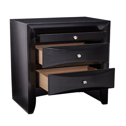 Wooden 2 Drawer Nightstand with tray, Black - View 2