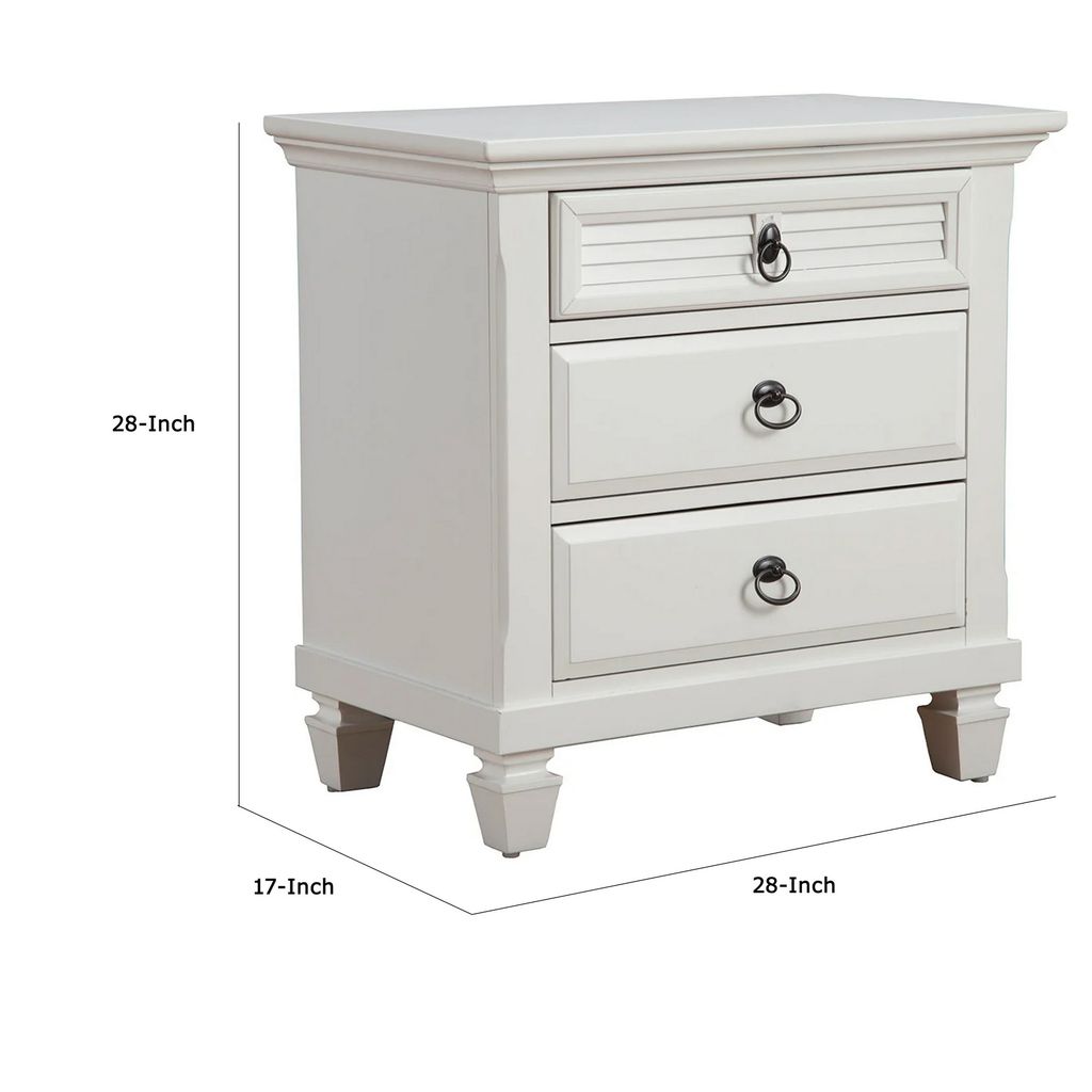 Pine Wood 3 Drawer Nightstand in White - View 5
