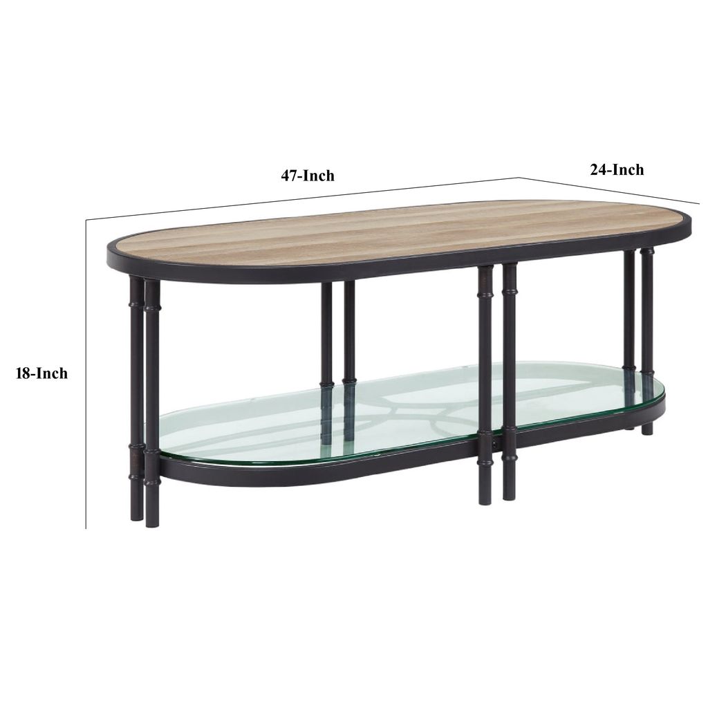 Ley 47 Inch Wood Coffee Table, Oblong, Industrial Design, Oak - View 6