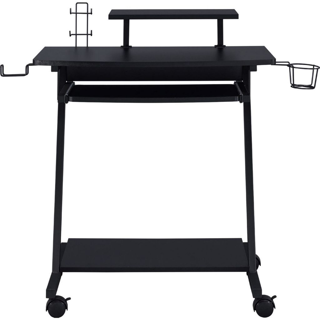 Gaming Desk with Metal Frame and Casters, Black - View 3