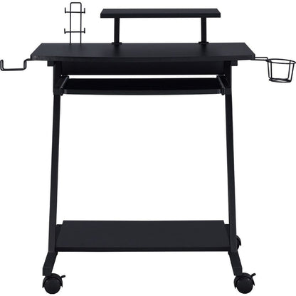 Gaming Desk with Metal Frame and Casters, Black - View 3
