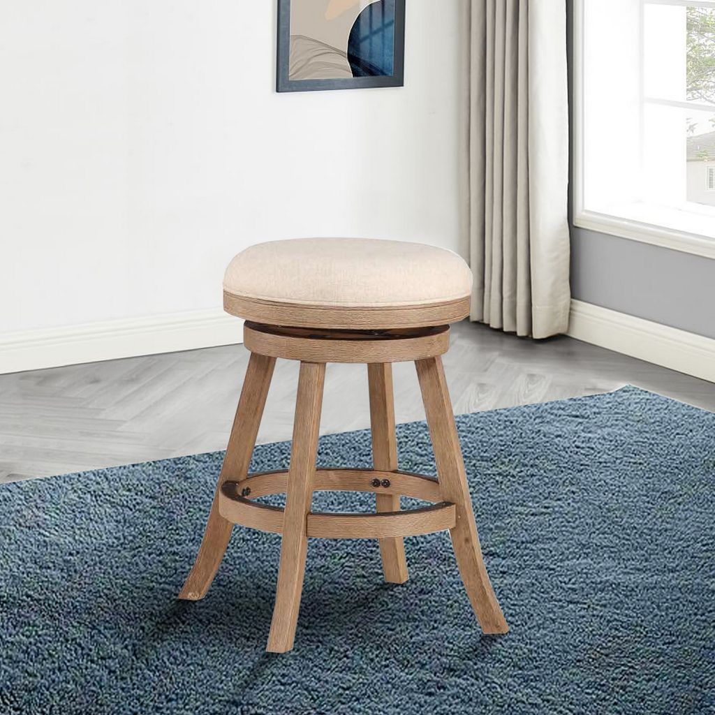 Liam 24 Inch Wood Counter Stool, Swivel Seat, High Density Foam Cushion, Ivory - View 7