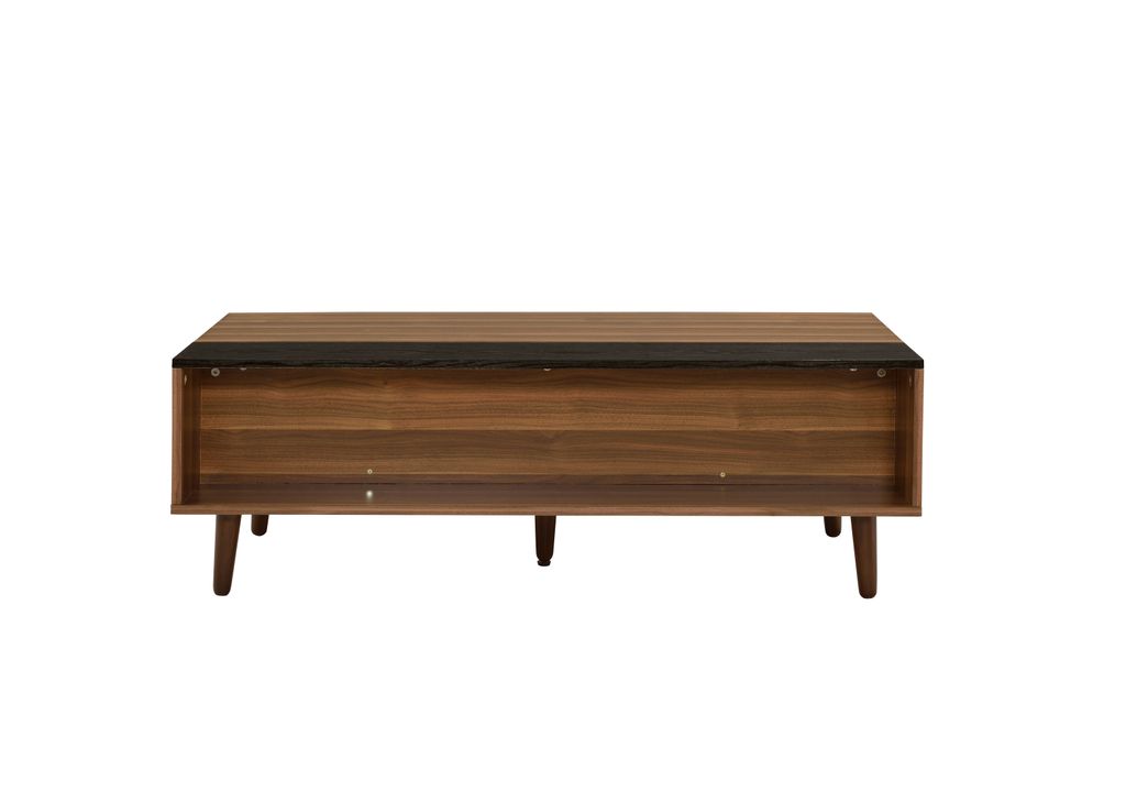 Wooden Coffee Table with Lift Top Storage and 1 Open Shelf, Walnut Brown - View 2