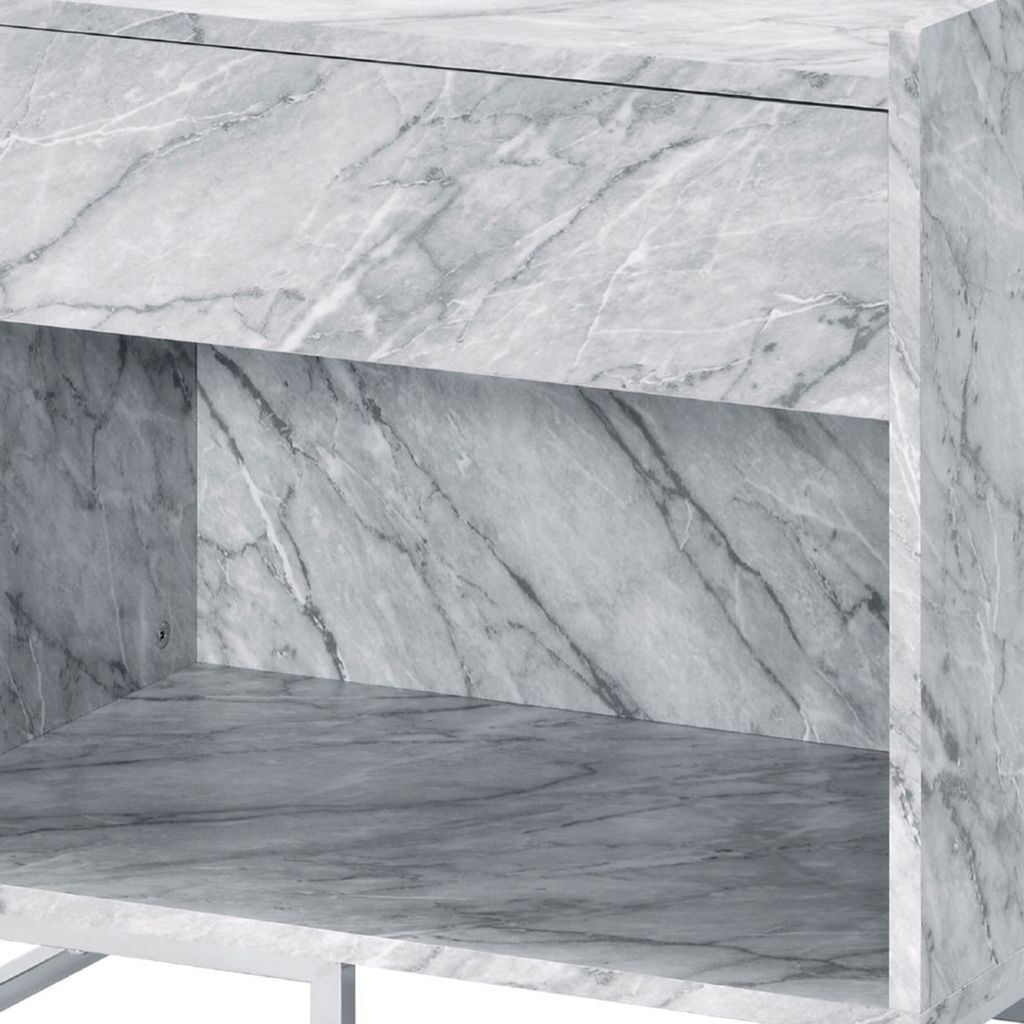Faux Marble Accent Table with Chrome Finish, White - View 5
