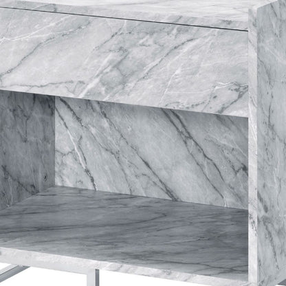 Faux Marble Accent Table with Chrome Finish, White - View 5