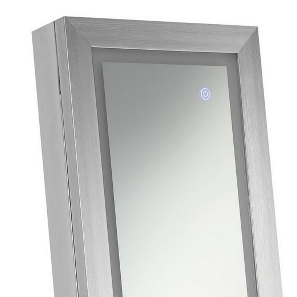 58 Inch Full Body Floor Cheval Mirror, Jewelry Storage, LED, Silver - View 2