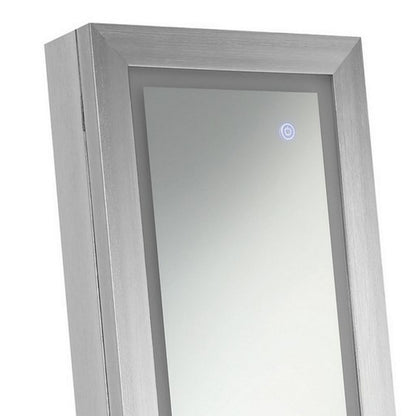 58 Inch Full Body Floor Cheval Mirror, Jewelry Storage, LED, Silver - View 2