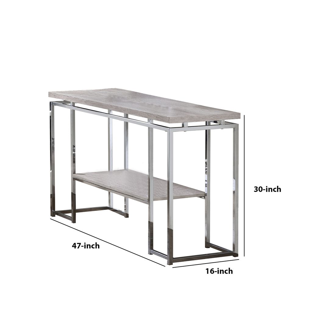 Sofa Table with Rectangular Tabletop and Open Bottom Shelf,Silver and Brown - View 6