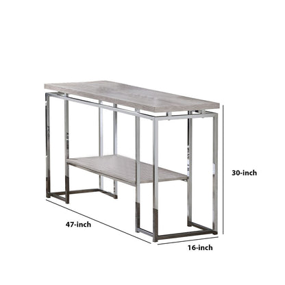 Sofa Table with Rectangular Tabletop and Open Bottom Shelf,Silver and Brown - View 6