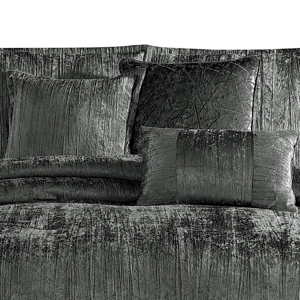 Jay 7 Piece King Comforter Set, Polyester Velvet, Deluxe Texture, Gray - View 2