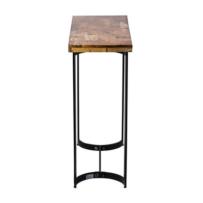 36 Inch Industrial Console Sofa Table, Plank Wood Top, Matte Black Frame - View 3
